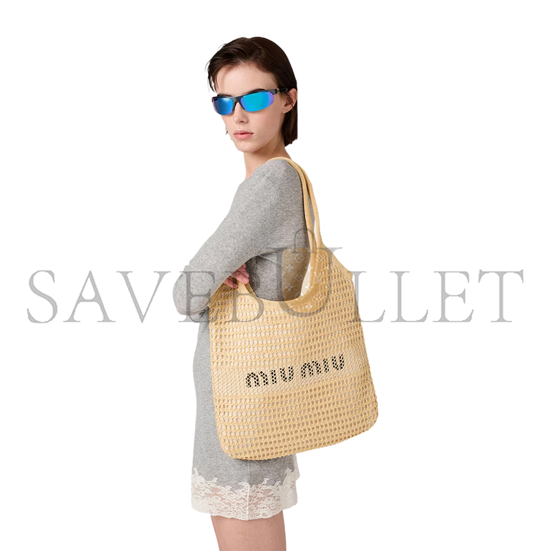 MIU MIU IVY RAFFIA-EFFECT AND LINEN BAG 5BG231 (40*35cm)